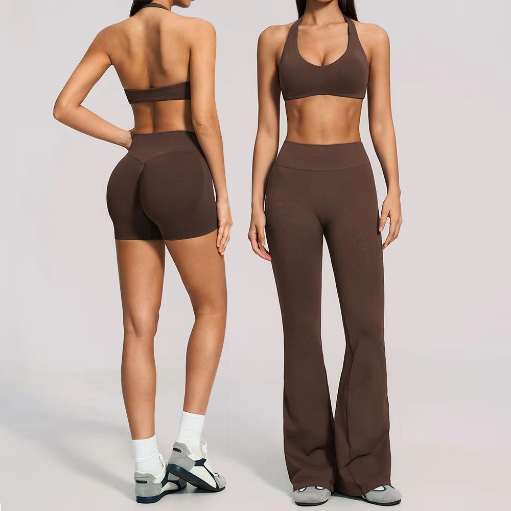 Pilates Yoga Outfit - Women Seamless Ribbed 2 Piece Yoga