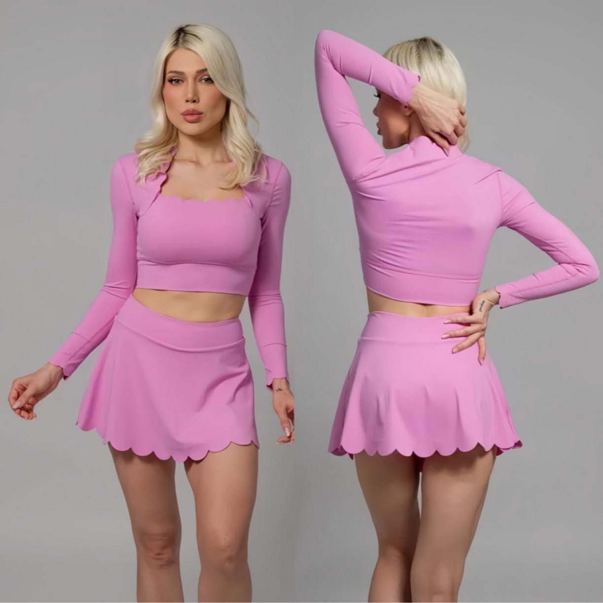 Pilates Yoga Outfit - Women Tennis Matching Set Square Neck