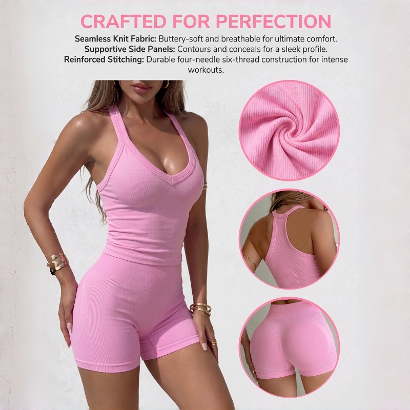 Pilates Yoga Outfit - Sexy Cross-Back Yoga Set V-Neck Sports